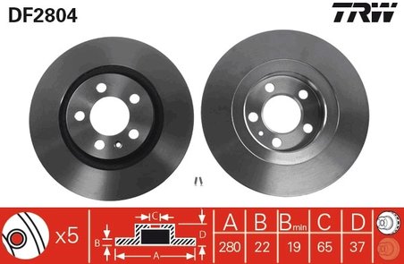 DISC FRANA TRW DF2804 - Compatibil cu AUDI, SEAT, SKODA, VW, VW (FAW), VW (SVW), ZHONGHUA (BRILLIANCE)
