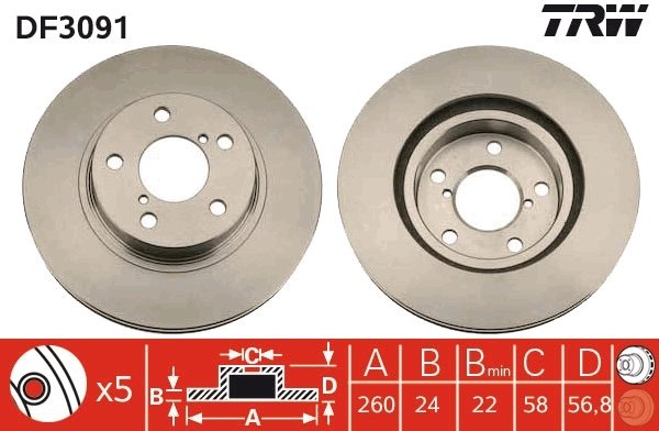 DISC FRANA TRW DF3091 - Compatibil cu SUBARU