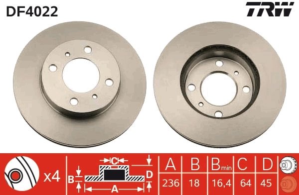 DISC FRANA TRW DF4022 - Compatibil cu MITSUBISHI, MITSUBISHI (SOUEAST), PROTON, SOUEAST
