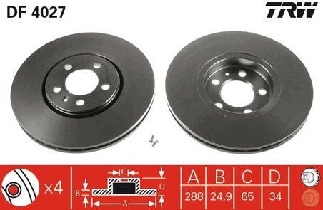 DISC FRANA TRW DF4027 - Compatibil cu AUDI, SEAT, SKODA, VW, VW (SVW)