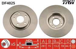 DISC FRANA TRW DF4025 - Compatibil cu ALFA ROMEO