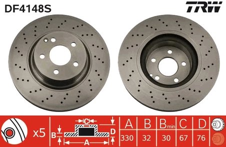 DISC FRANA TRW DF4148S - Compatibil cu MERCEDES-BENZ
