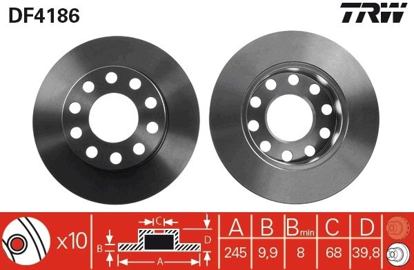 DISC FRANA TRW DF4186 - Compatibil cu AUDI, SEAT