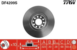 DISC FRANA TRW DF4209S - Compatibil cu AUDI, VW