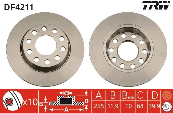 DISC FRANA TRW DF4211 - Compatibil cu AUDI, AUDI (FAW), SEAT