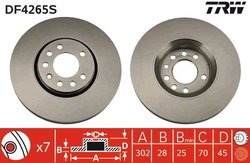 DISC FRANA TRW DF4265S - Compatibil cu CADILLAC, CHEVROLET, OPEL, SAAB, VAUXHALL