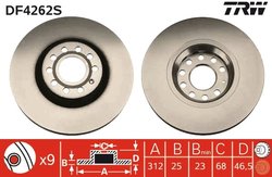 DISC FRANA TRW DF4262S - Compatibil cu AUDI, AUDI (FAW), SEAT, SKODA, VW, VW (SVW)