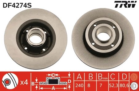 DISC FRANA TRW DF4274S - Compatibil cu NISSAN, RENAULT
