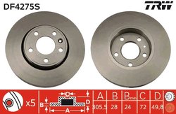 DISC FRANA TRW DF4275S - Compatibil cu NISSAN, OPEL, RENAULT, VAUXHALL