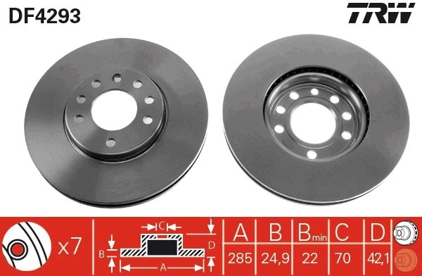 DISC FRANA TRW DF4293 - Compatibil cu CADILLAC, CHEVROLET, FIAT, HOLDEN, OPEL, SAAB, VAUXHALL