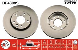 DISC FRANA TRW DF4308S - Compatibil cu VW