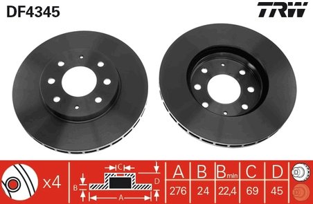 DISC FRANA TRW DF4345 - Compatibil cu MITSUBISHI