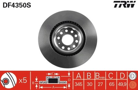 DISC FRANA TRW DF4350S - Compatibil cu AUDI, SEAT, SKODA, VW