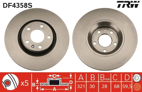DISC FRANA TRW DF4358S - Compatibil cu AUDI, AUDI (FAW)