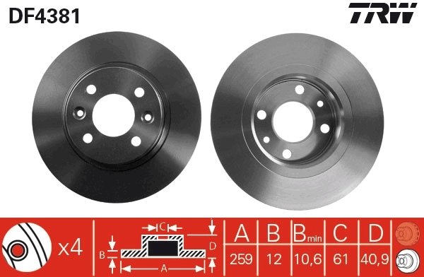 DISC FRANA TRW DF4381 - Compatibil cu DACIA, RENAULT, SMART