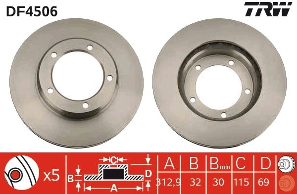 DISC FRANA TRW DF4506 - Compatibil cu LEXUS, TOYOTA, TOYOTA (FAW)
