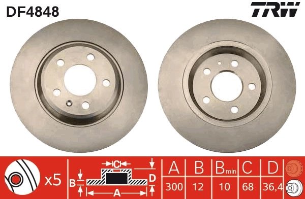 DISC FRANA TRW DF4848 - Compatibil cu AUDI, AUDI (FAW), VW (SVW)