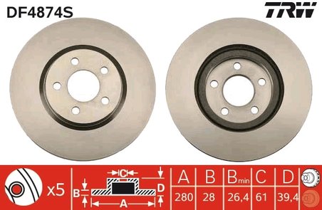 DISC FRANA TRW DF4874S - Compatibil cu CHRYSLER, DODGE