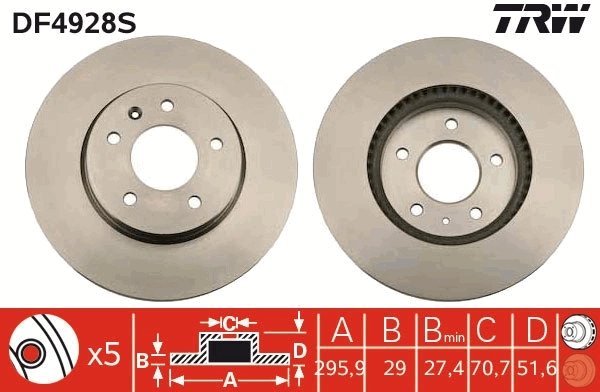 DISC FRANA TRW DF4928S - Compatibil cu CHEVROLET, CHEVROLET (SGM), OPEL, PONTIAC, VAUXHALL