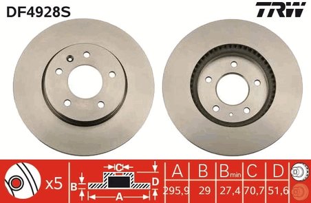 DISC FRANA TRW DF4928S - Compatibil cu CHEVROLET, CHEVROLET (SGM), OPEL, PONTIAC, VAUXHALL