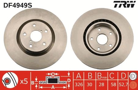 DISC FRANA TRW DF4949S - Compatibil cu SUBARU