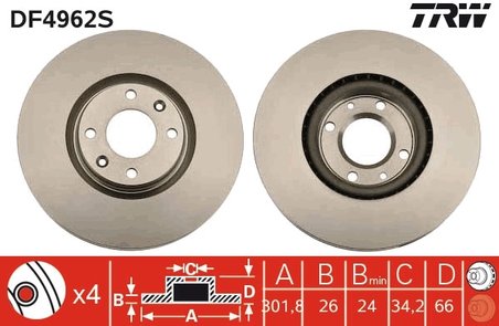 DISC FRANA TRW DF4962S - Compatibil cu CITROEN, DS, DS (CAPSA), OPEL, PEUGEOT, VAUXHALL