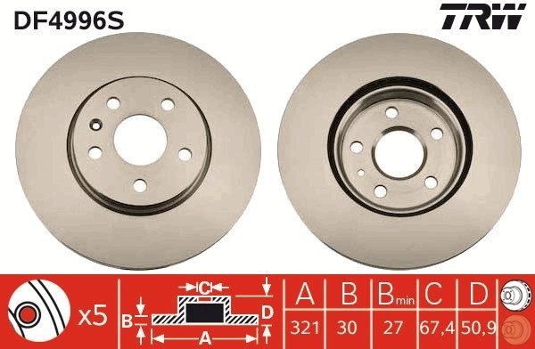 DISC FRANA TRW DF4996S - Compatibil cu CHEVROLET, OPEL, SAAB, VAUXHALL