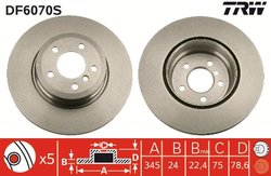 DISC FRANA TRW DF6070S - Compatibil cu BMW