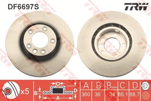 DISC FRANA TRW DF6697S - Compatibil cu PORSCHE, VW