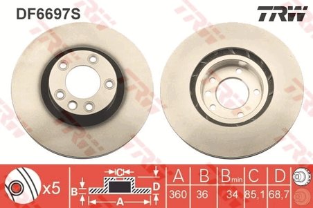 DISC FRANA TRW DF6697S - Compatibil cu PORSCHE, VW