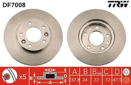 DISC FRANA TRW DF7008 - Compatibil cu KIA