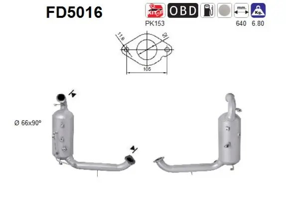 FILTRU DE PARTICULE AS FD5016 - Compatibil cu FORD, MAZDA, VOLVO