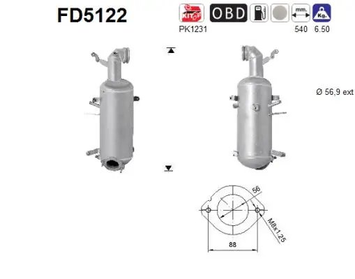 FILTRU DE PARTICULE AS FD5122 - Compatibil cu ALFA ROMEO, DODGE, FIAT, JEEP, LANCIA, SUZUKI