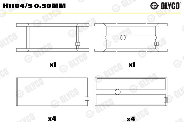 CUZINETI ARBORE COTIT GLYCO H1104/5 0.50MM - Compatibil cu CITROEN, EICHER, FIAT, IVECO, MULTICAR, NAC IVECO (NAVECO), OPEL, OPT