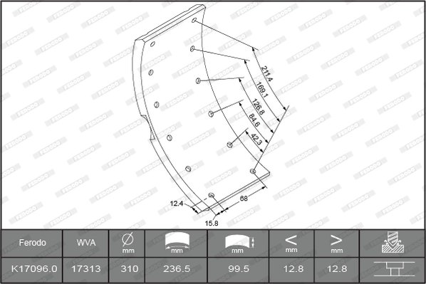 SET GARNITURI DE FRICTIUNE FRANA TAMBUR FERODO K17096.0-F3653 - Compatibil cu IVECO