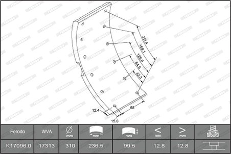 SET GARNITURI DE FRICTIUNE FRANA TAMBUR FERODO K17096.0-F3653 - Compatibil cu IVECO
