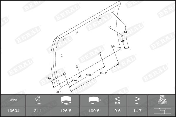 SET GARNITURI DE FRICTIUNE FRANA TAMBUR BERAL KBL19604.0-1550 - Piesa auto compatibila cu mai multe marci