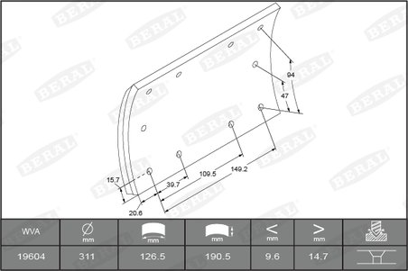 SET GARNITURI DE FRICTIUNE FRANA TAMBUR BERAL KBL19604.0-1550 - Piesa auto compatibila cu mai multe marci