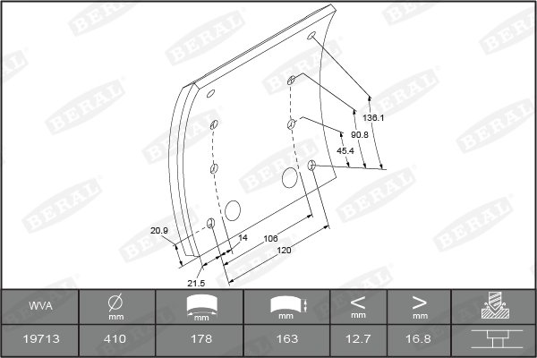 SET GARNITURI DE FRICTIUNE FRANA TAMBUR BERAL KBL19713.1-1560 - Compatibil cu MAN, MERCEDES-BENZ