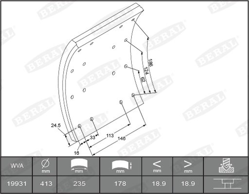 SET GARNITURI DE FRICTIUNE FRANA TAMBUR BERAL KBL19931.1-1637 - Compatibil cu SCANIA