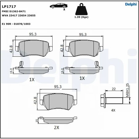 SET PLACUTE FRANA DELPHI LP1717 - Compatibil cu KIA, OPEL, PEUGEOT, VAUXHALL