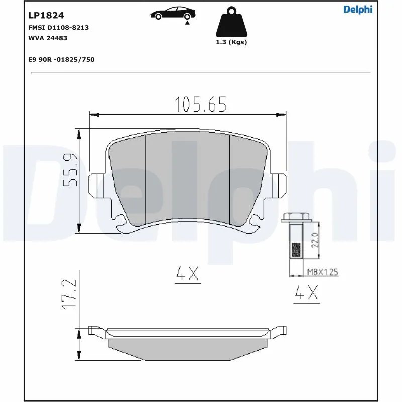 SET PLACUTE FRANA DELPHI LP1824 - Compatibil cu AUDI, AUDI (FAW), SEAT, SKODA, SKODA (SVW), VW
