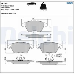 SET PLACUTE FRANA DELPHI LP1837 - Compatibil cu AUDI, SEAT, SKODA, SKODA (SVW), VW