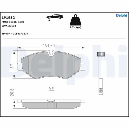 SET PLACUTE FRANA DELPHI LP1982 - Compatibil cu MERCEDES-BENZ, MERCEDES-BENZ (FJDA), VW