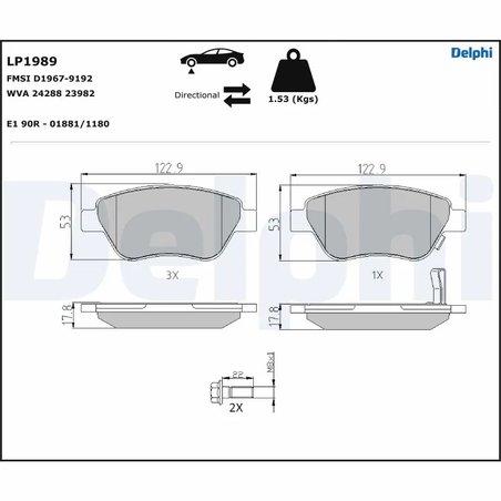 SET PLACUTE FRANA DELPHI LP1989 - Compatibil cu FIAT, OPEL, VAUXHALL