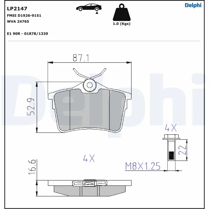 SET PLACUTE FRANA DELPHI LP2147 - Compatibil cu CITROEN, PEUGEOT