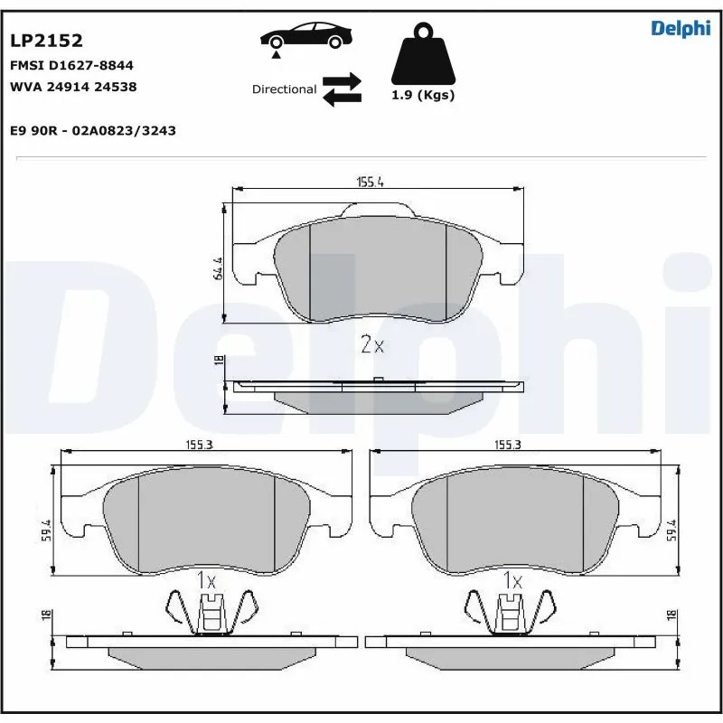 SET PLACUTE FRANA DELPHI LP2152 - Compatibil cu ASTON MARTIN, DACIA, FIAT, JEEP, LAMBORGHINI, MITSUBISHI, NISSAN, RENAULT