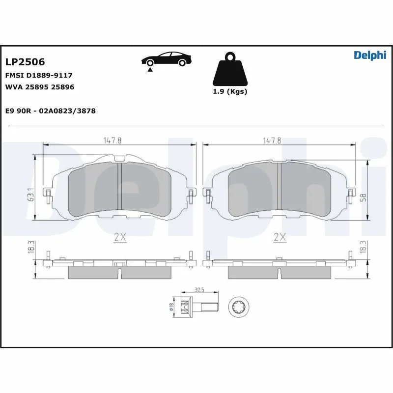 SET PLACUTE FRANA DELPHI LP2506 - Compatibil cu CITROEN, OPEL, PEUGEOT, TOYOTA, VAUXHALL