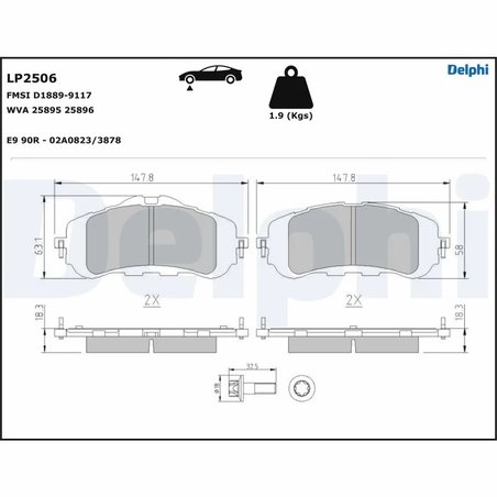 SET PLACUTE FRANA DELPHI LP2506 - Compatibil cu CITROEN, OPEL, PEUGEOT, TOYOTA, VAUXHALL