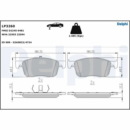 SET PLACUTE FRANA DELPHI LP3260 - Compatibil cu CITROEN, FIAT, OPEL, PEUGEOT, TOYOTA, VAUXHALL